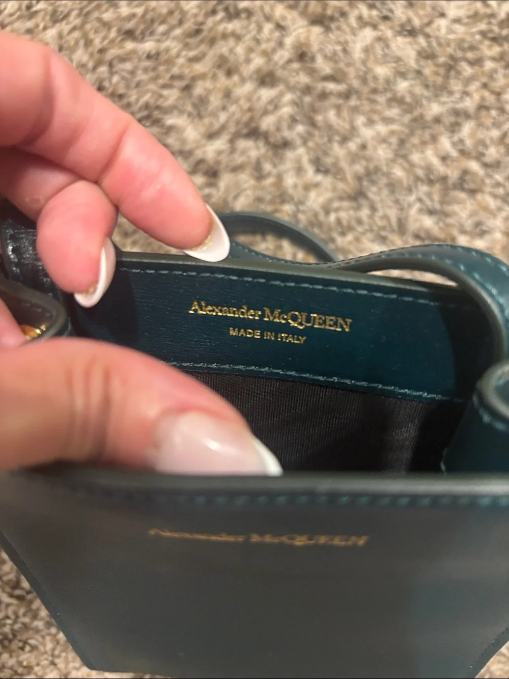 Alexander McQueen Teal Green Leather Crossbody Bag with Gold Logo